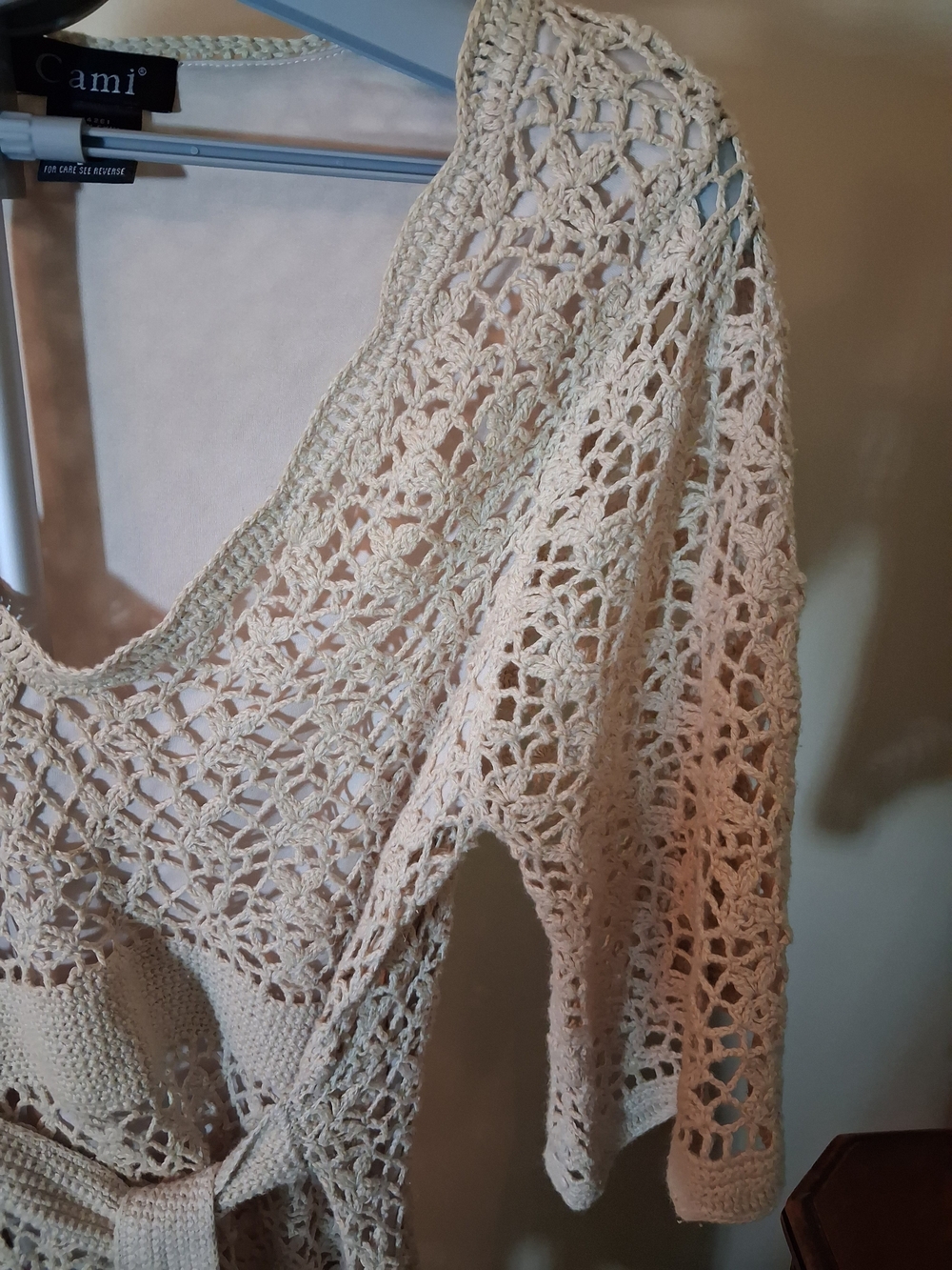 Cami Crochet V-Neck Overlay Dress in Cream - Picture 4 of 13